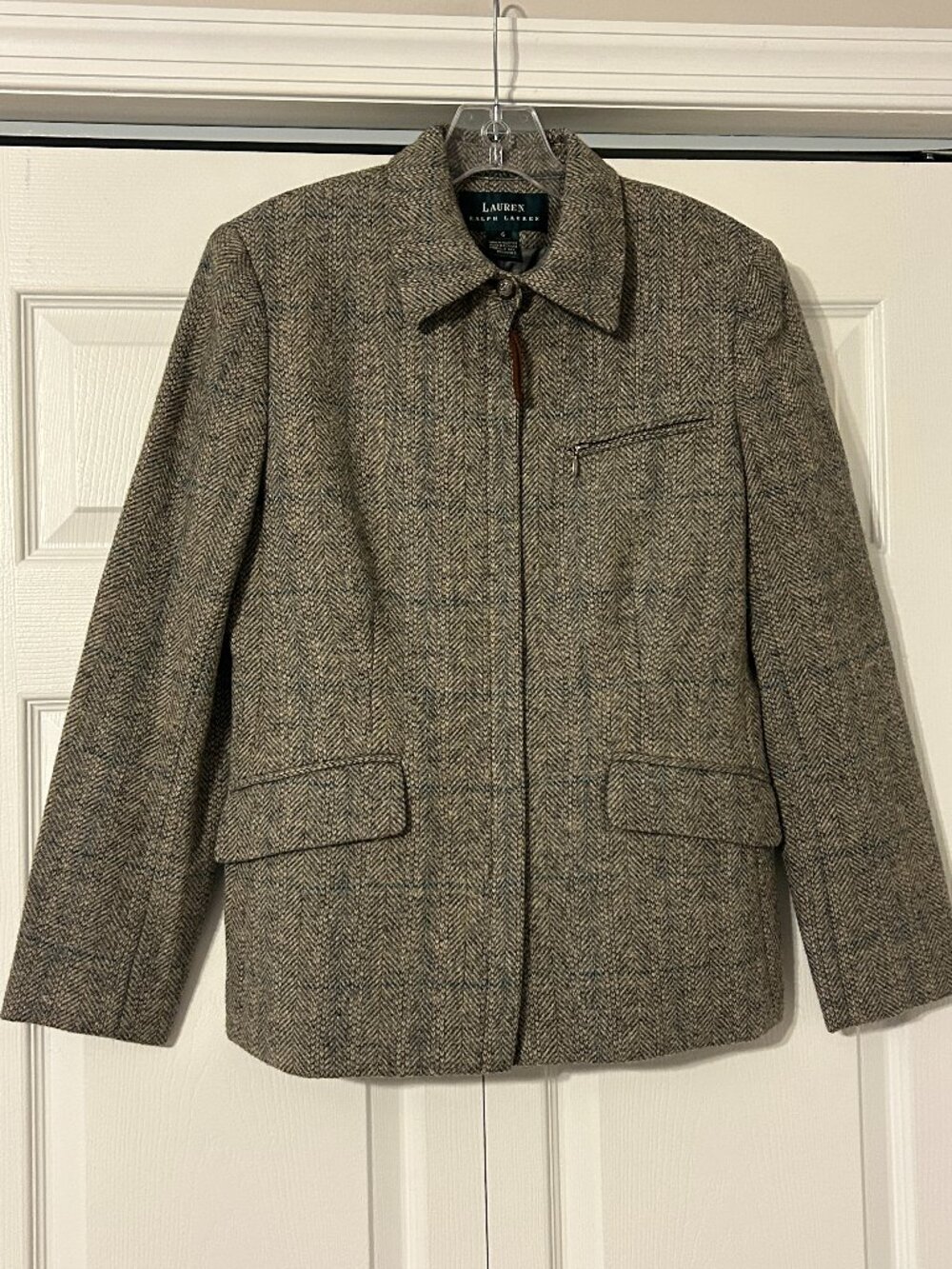 Womens LAUREN RALPH LAUREN Sz 6 Wool Herringbone Equestrian Zipper Jacket Coat